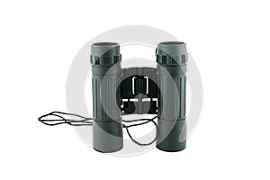 Black old binoculars on white background