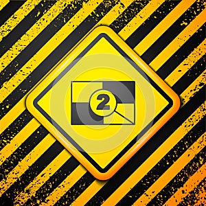 Black Old film movie countdown frame icon isolated on yellow background. Vintage retro cinema timer count. Warning sign