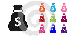 Black Old money bag icon isolated on white background. Cash Banking currency sign. Set icons colorful. Vector