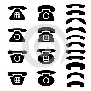 Black old phone and receiver symbols