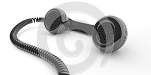 Black old phone receiver on white background. 3d illustration