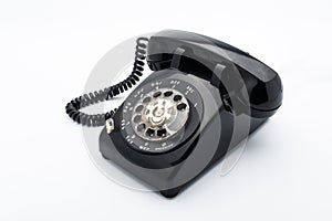 Black old telephon with rotary dia
