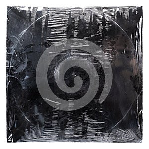Black old vinyl record cover wrapped in plastic