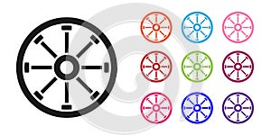 Black Old wooden wheel icon isolated on white background. Set icons colorful. Vector
