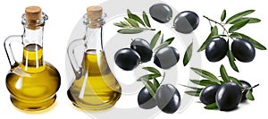 Black olive oil set isolated on white background