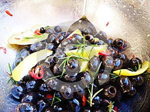 Black Olives with Lemon, Chilli and Rosemary