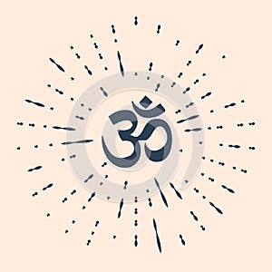 Black Om or Aum Indian sacred sound icon isolated on beige background. Symbol of Buddhism and Hinduism religions. The