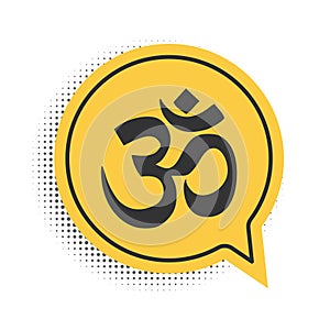 Black Om or Aum Indian sacred sound icon isolated on white background. The symbol of the divine triad of Brahma, Vishnu and Shiva