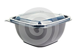 Black opaque single-use PET - Polyethylene terephthalate -plastic food take-out container with tranparent cover