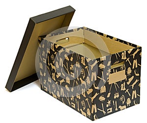 Black open cardboard box