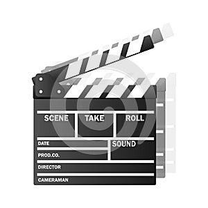 Black open clapperboard. Realistic vector illustration.