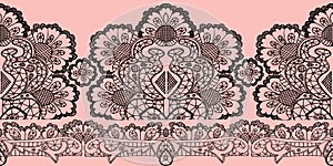 Black openwork on a pink background. Seamless pattern.