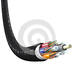 black optical fibre cable isolated on white