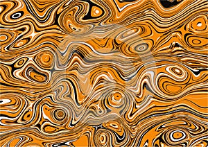 Black and orange abstract liquify lines background. Liquid acrylic marble texture. Random chaotic Grunge overlay. Vector