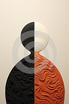 A Black and Orange Abstract Painting on a Wall Created With Generative AI Technology