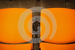 black and orange chairs in the conference room. black and orange chairs.