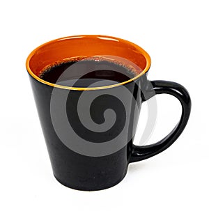 Black and orange coffee mug isolated on white