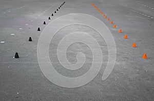 black and orange cones for rollerblading in the park