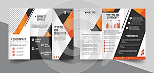Black orange elegance business trifold business Leaflet Brochure Flyer template vector minimal flat design set - Vector