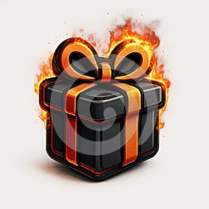 Black and Orange Gift Box on Fire present ribbon