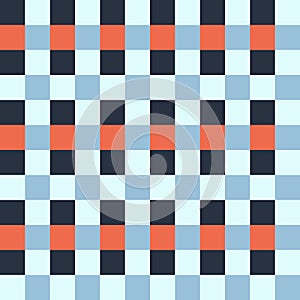 Black Orange Gray Blue Seamless French Checkered Pattern. Colorful Fabric Check Pattern Background. Classic Checker Pattern Design