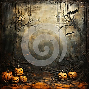 black and orange halloween textured for mystic halloween background with bats and pumpkins