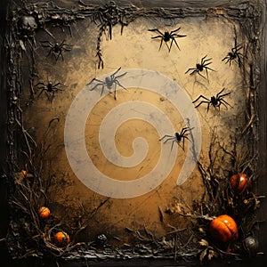 black and orange halloween textured for mystic halloween background with spiders