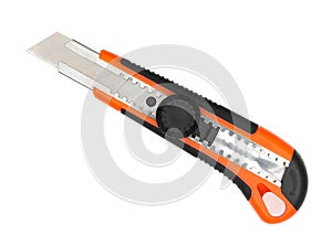 Black and orange office paper knife isolated on a white background