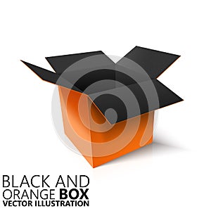 Black and orange open box 3D/ vector illustration