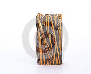 Black And Orange Pappardelle Italian Pasta In Package, Fresh Wheat Product on White