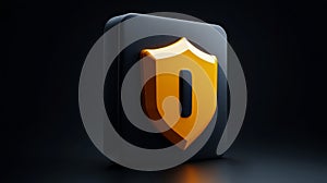 Black and orange shield icon on background, representing security protection