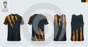 Black-Orange t-shirt sport mockup template design for soccer jersey, football kit. Tank top for basketball jersey,running siglet.