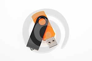 Black orange usb key flash drive mockup open on white background