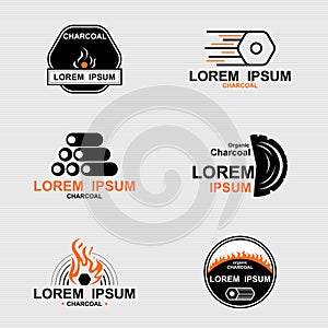 Black Organic Charcoal And Fire Logo Set - Vector