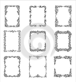 Black Ornate Frames with Filigree Swirls Vector Set