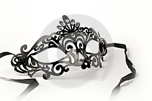 Black Ornate Masquerade Mask on White Background