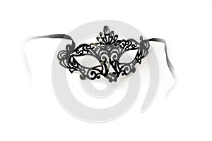 Black Ornate Masquerade Mask on White Background