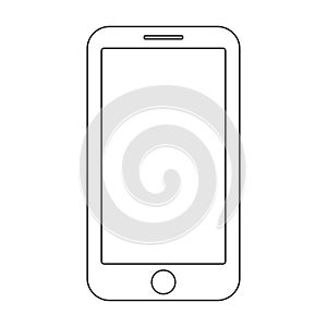 Black out lines smartphone with menu button and empty screen on white background vector. Mobile phone outline sign.