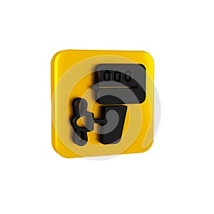 Black Outboard boat motor icon isolated on transparent background. Boat engine. Yellow square button.