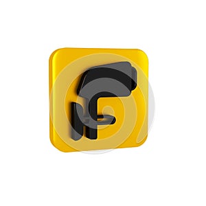 Black Outboard boat motor icon isolated on transparent background. Boat engine. Yellow square button.