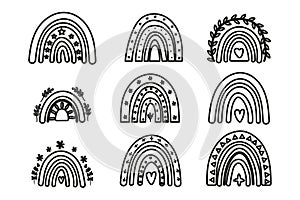 Black outline boho rainbow collection. Modern minimal shapes for prints and invitations
