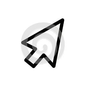 Black outline of a computer mouse cursor arrow on a white background pointer