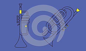 Black outline forms of cornet and trumpet contour illustration of wind musical instruments