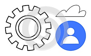 Gear, Cloud, and User Icon Representing Technology, Cloud Computing, and User Interactions