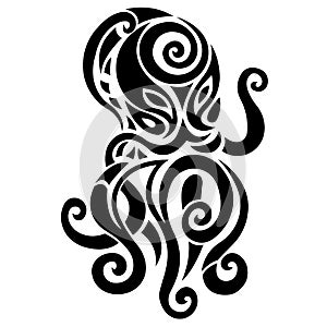 The black outline of the octopus is drawn with lines of different widths. Logo of the octopus cephalopod mollusk