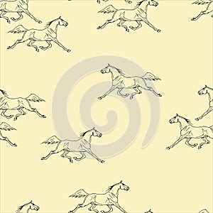 Black outline of a running horse on a color back ground