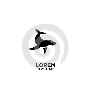 Black outline seal playing and swimming sea animal with simple shilouette logo icon designs vector illustration