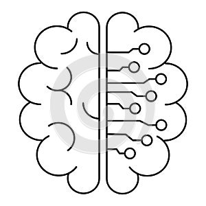 Black outline simple icon of artificial intelligence or brain with microchip