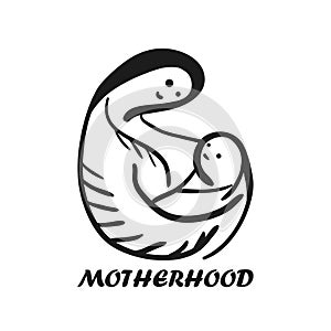 Black outline sketchy mother and child symbol