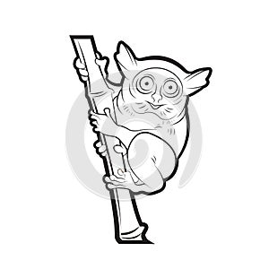 Black outline tarsier monkey on bamoo tree